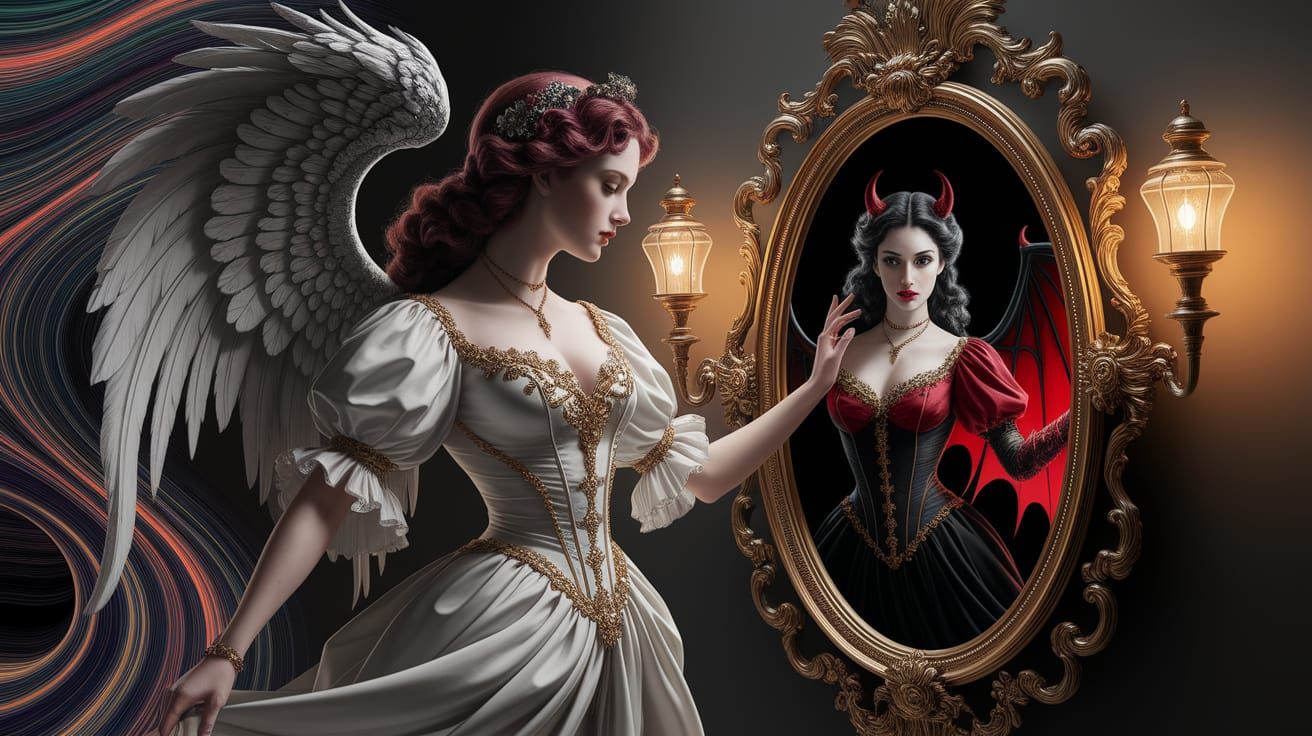 Angelic Reflection: A Steampunk Digital Painting