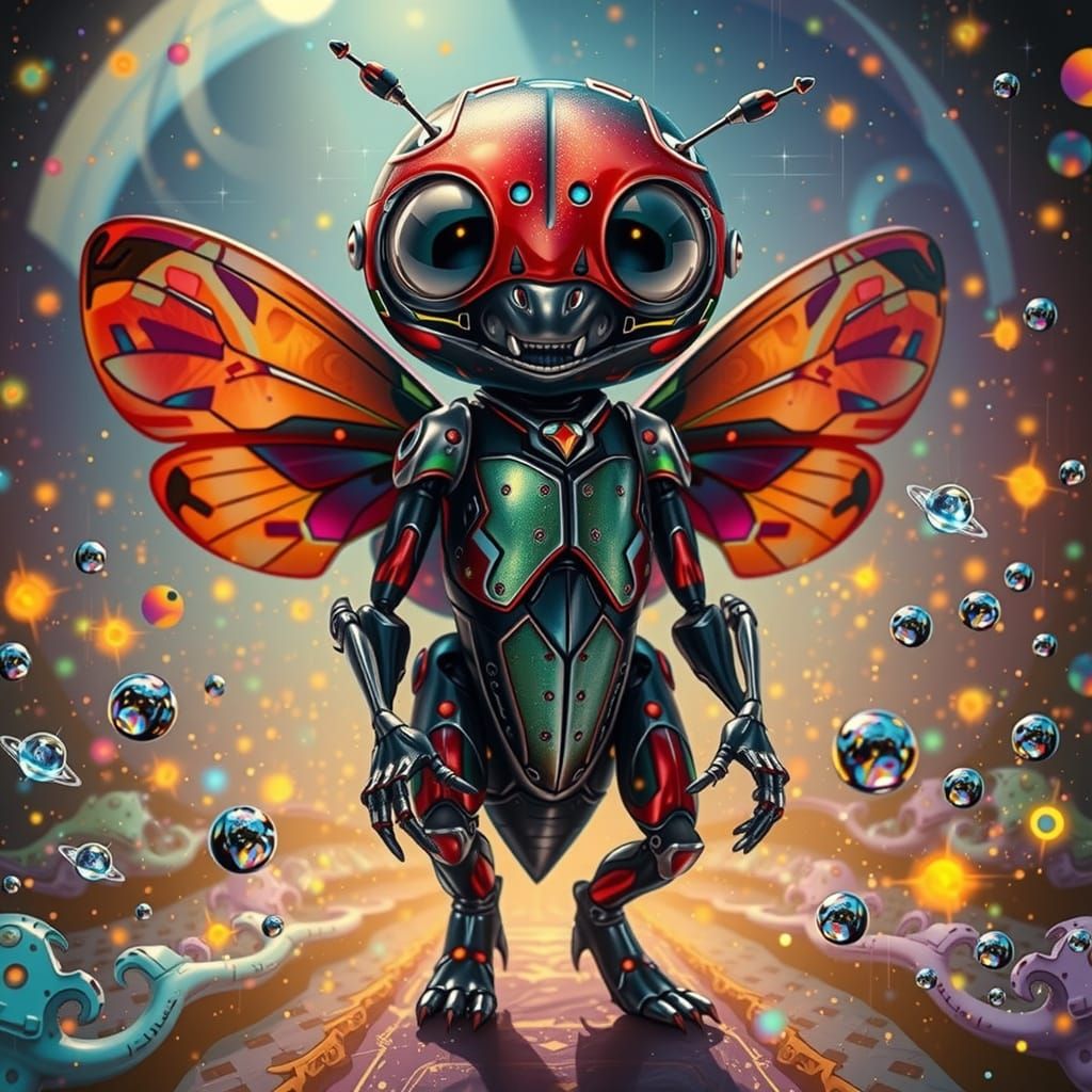 Luminous Ladybug Alien in Kaleidoscopic Armor