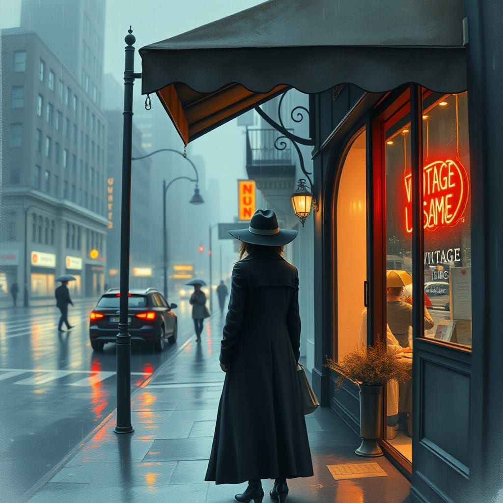 Melancholic Cityscape in Rainy Atmosphere