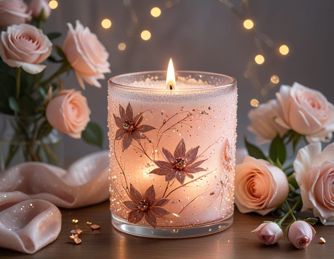 Blush Pink Candle with Rose Gold Glitter in Magical Garden