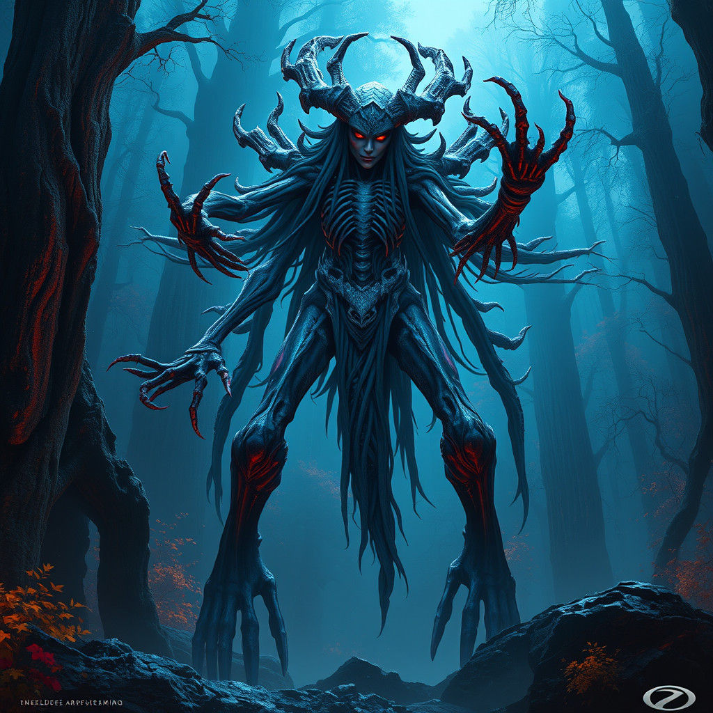 Bone Sorceress in Dark Fantasy Forest, 8K