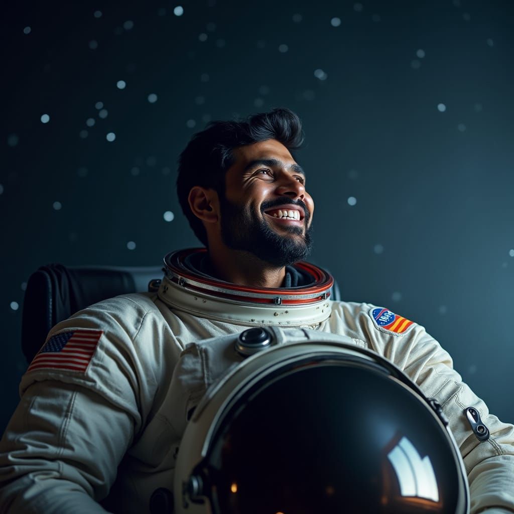 Emotional Indian Astronaut in Space, Cinematic Style