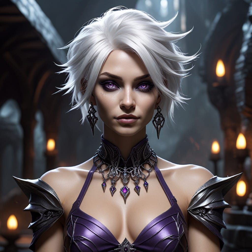 Drow Sorceress in Dark Fantasy Lair