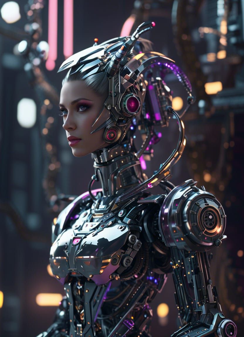 Futuristic Barbie Borg Robot with Intricate Mech Details