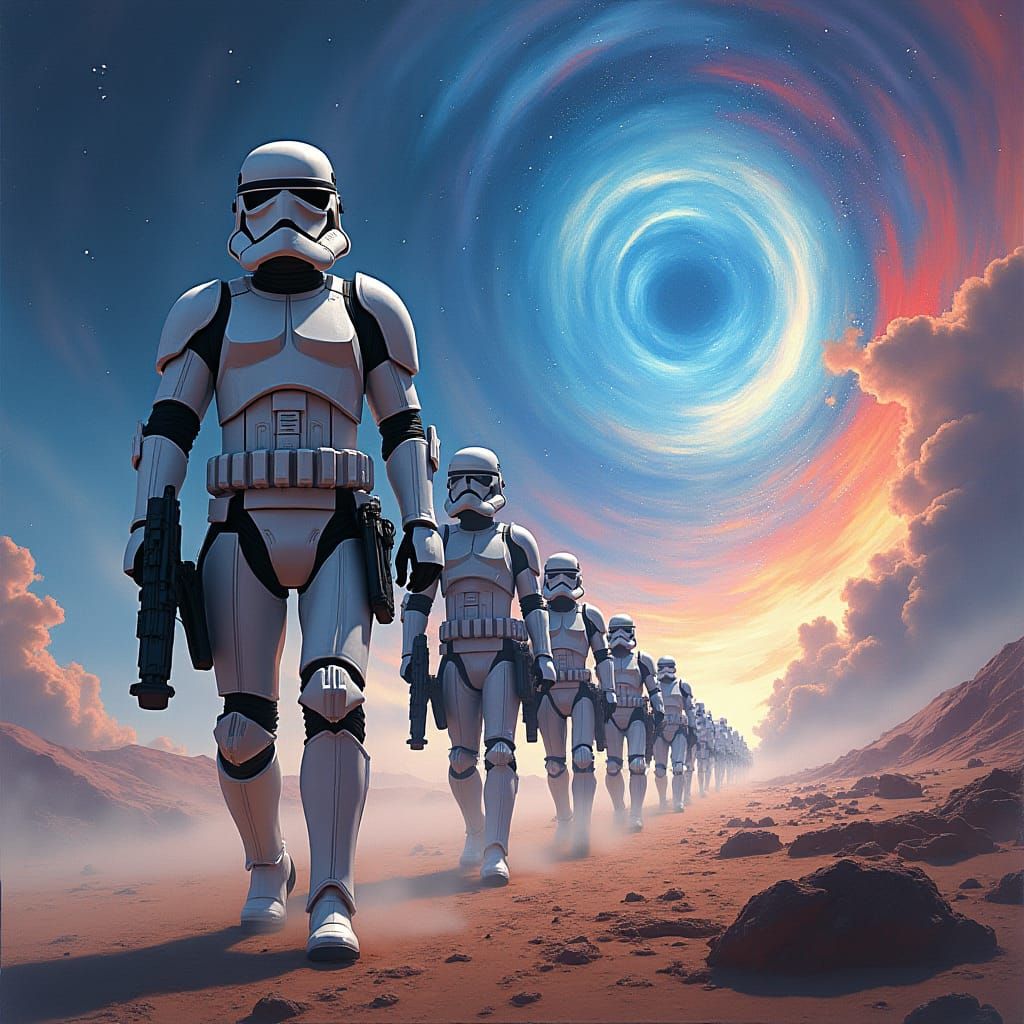 Clone Troopers Marching Through Cosmic Battlefield in Mixed ...