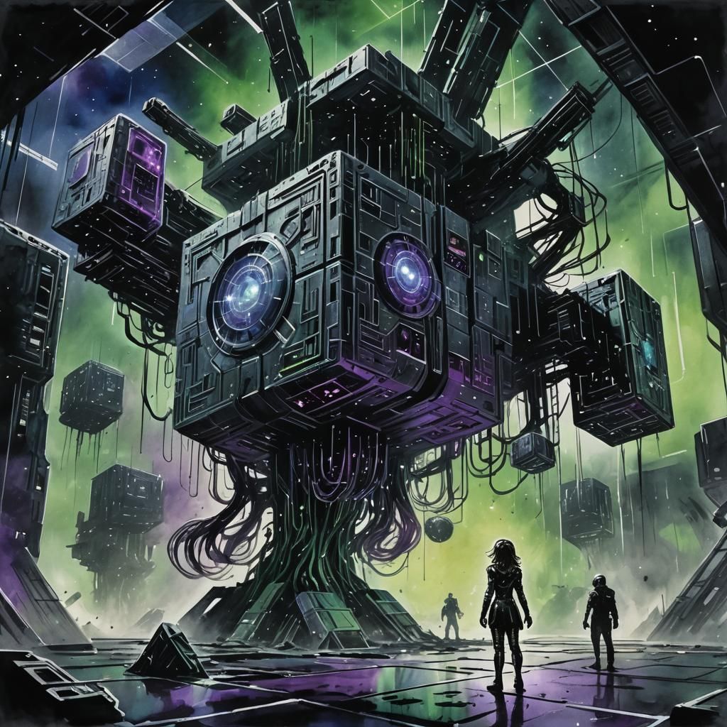 Borg Queen Invasion: Dark Sci-Fi in Anime Style