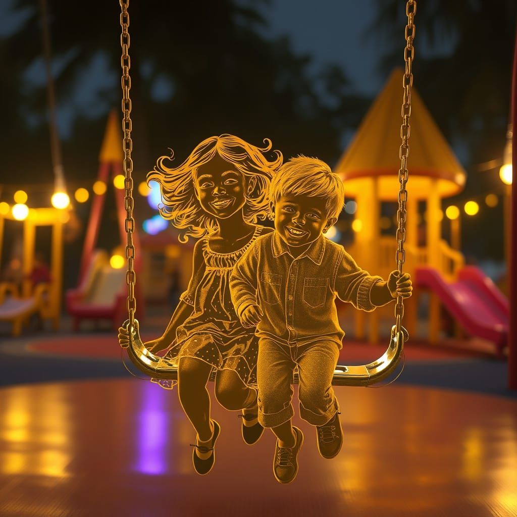 Golden Playground Dreamscapes in Cyberpunk Art Style