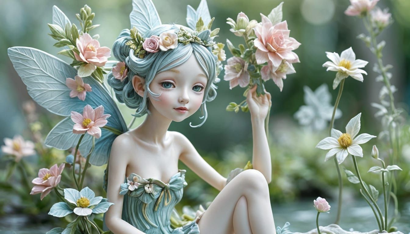 Delicate Porcelain Fairy Sculpture in Dreamy Garden