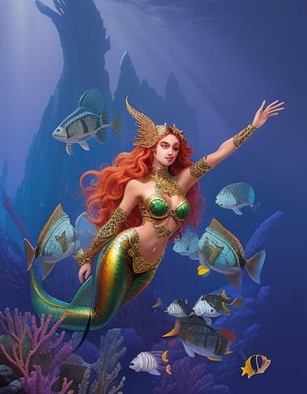 Sultry Mermaid Goddess Reigns Over Vibrant Underwater Realm ...