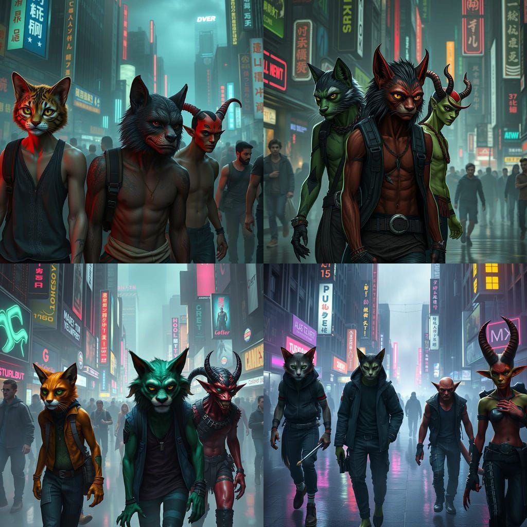 Cyberpunk Cityscape with Fantasy Characters in 4K