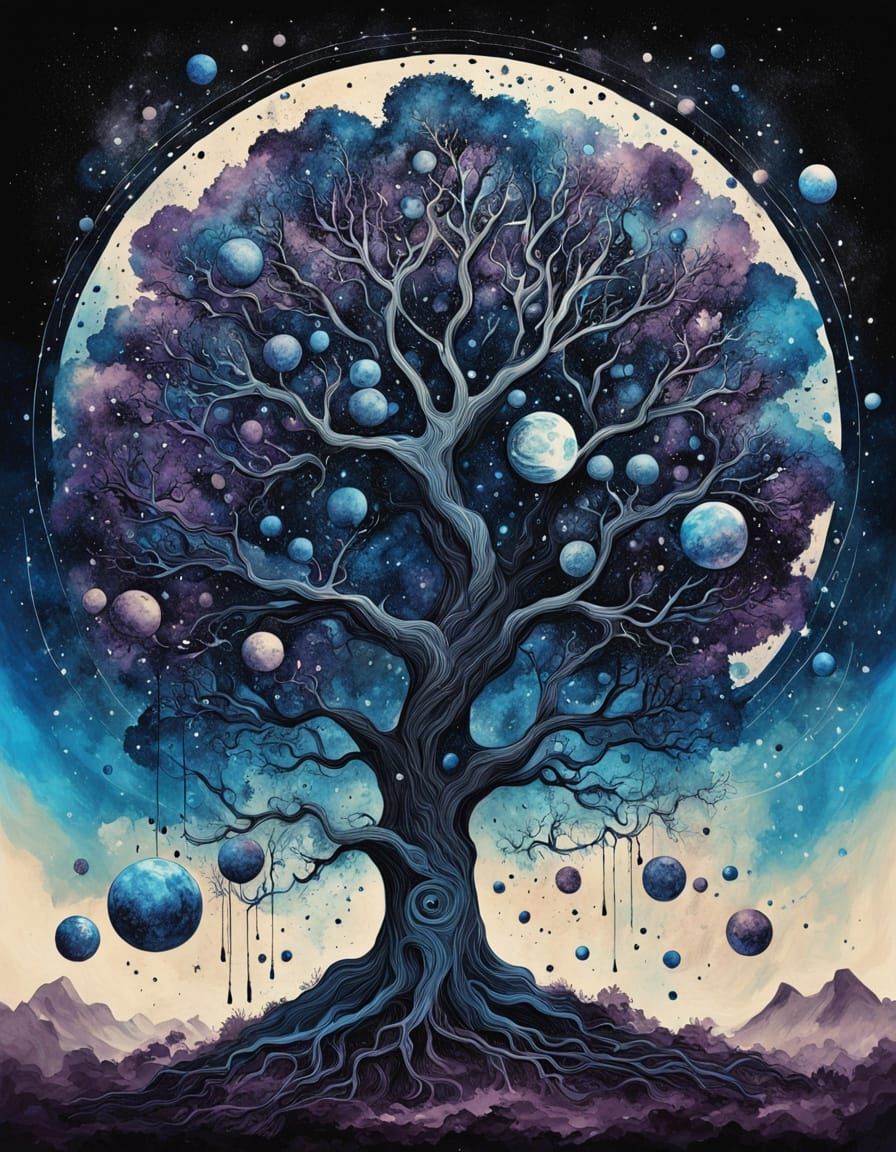Kabbalah Tree of Life in Cosmic Ink Splash Style