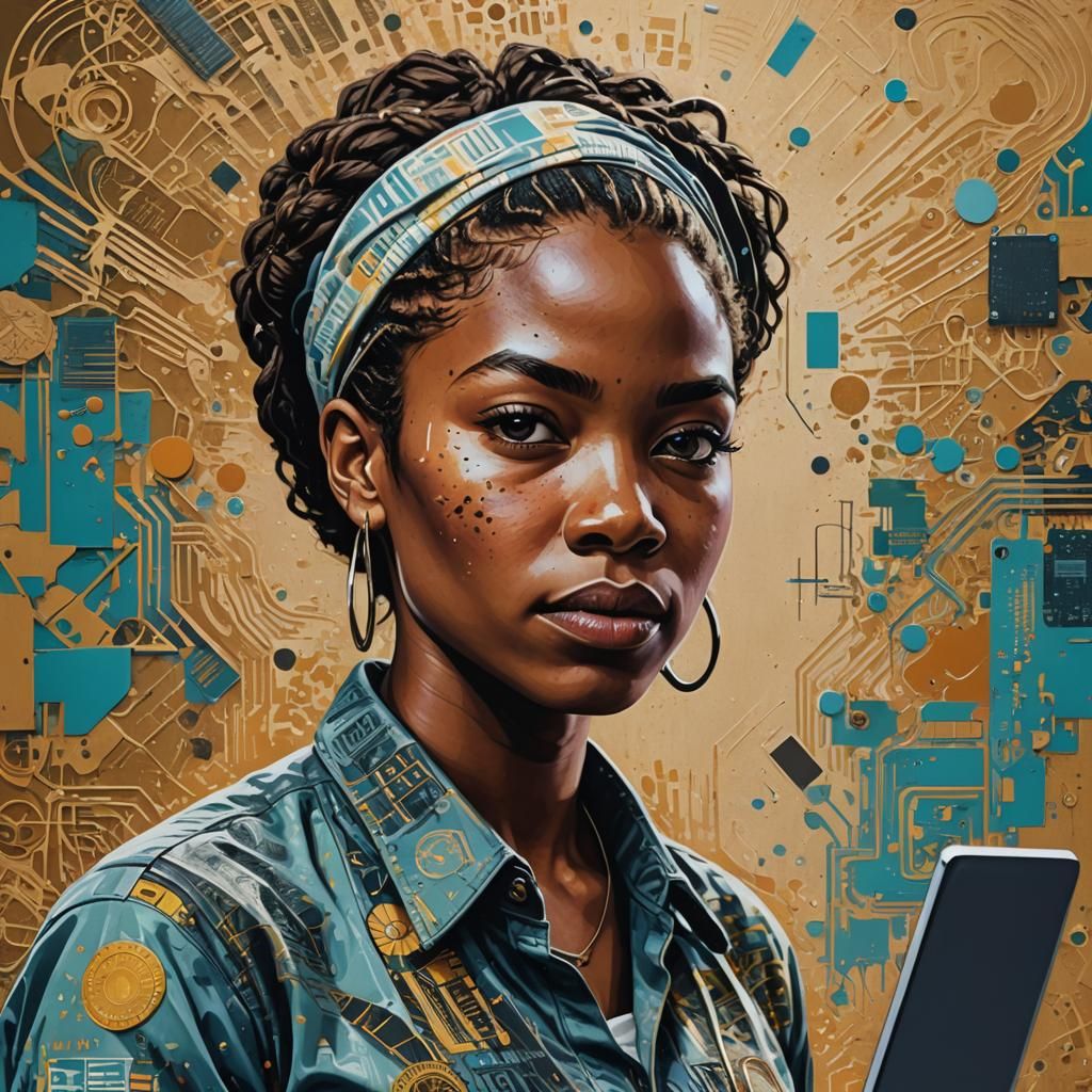 Hyperrealistic Portrait of a Female Programmer in Mixed Medi...