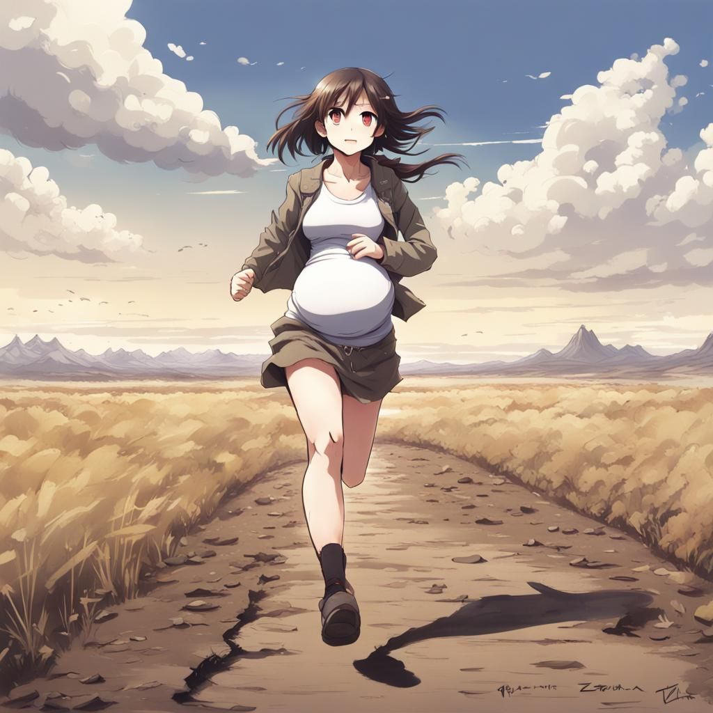 Pregnant Girl in Wasteland: Anime-Style Art
