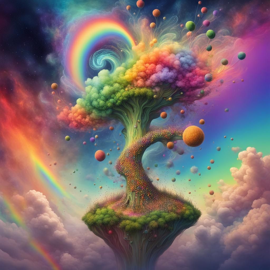 Rainbow Beanstalk Reaching a Nebula