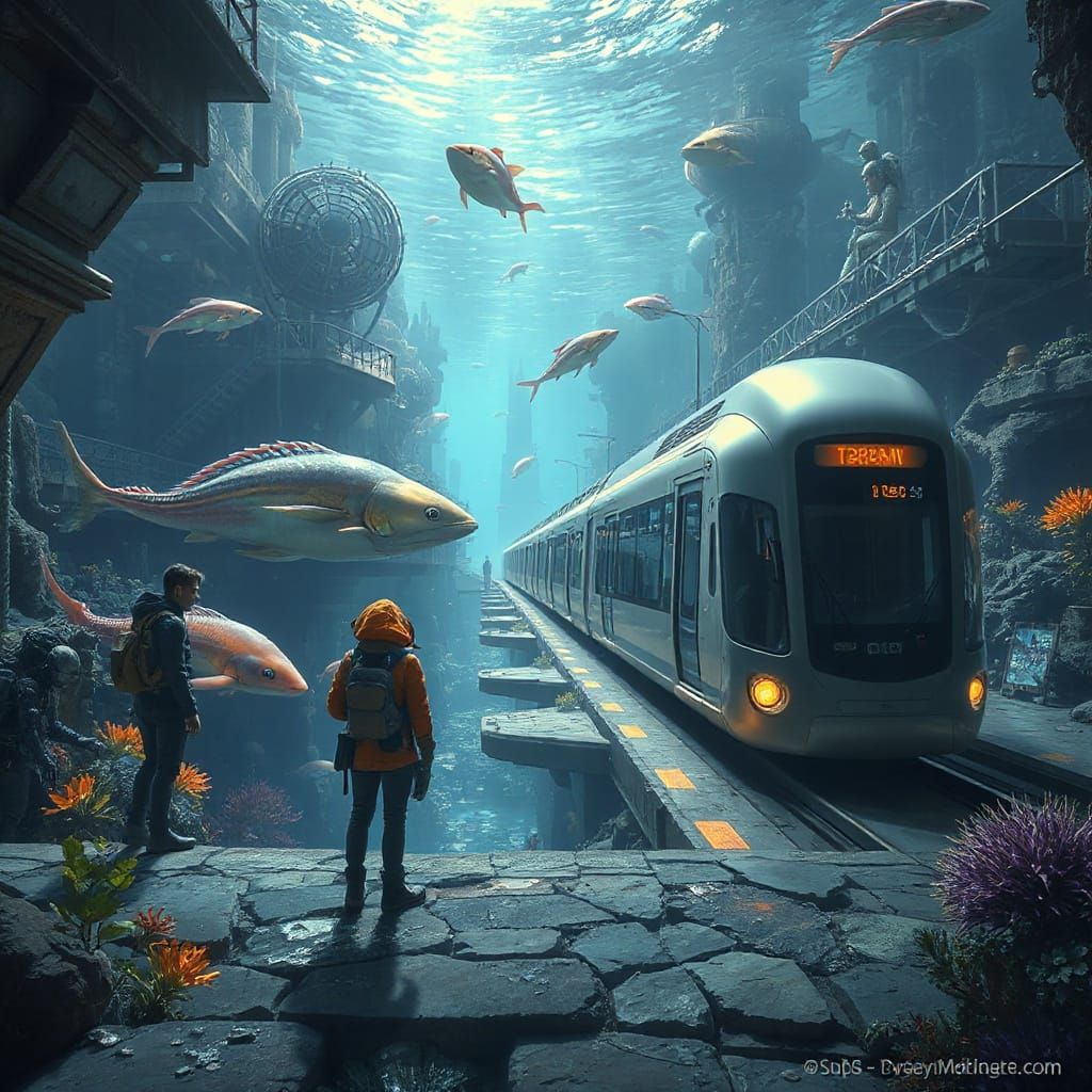 Underwater City Awaits Futuristic Train in Fantasy Art