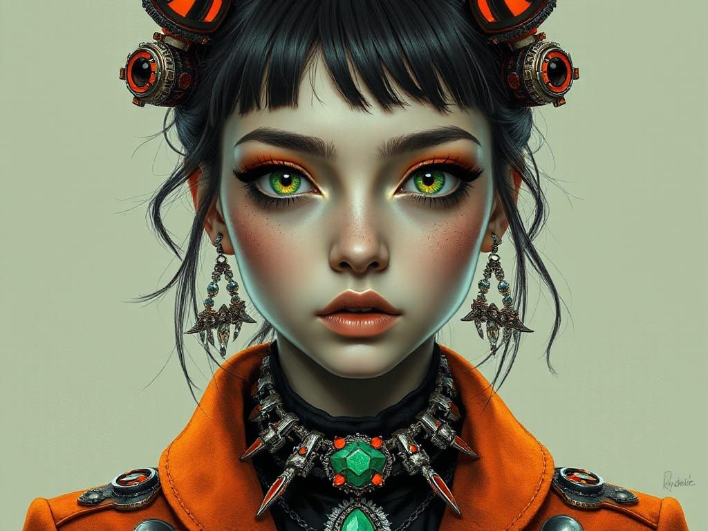 Neon Girl Portrait in Hyper-Realistic Oil Painting Style