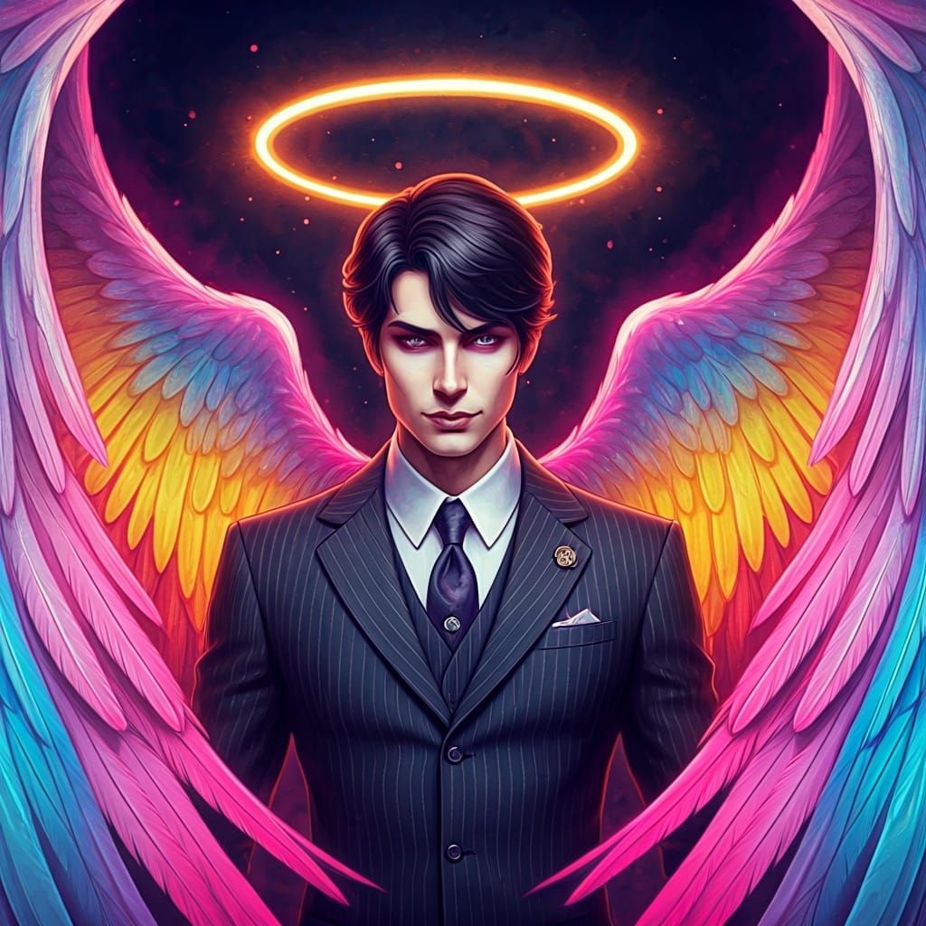 Watercolor Angel in 1920s Outfit with Rainbow Wings