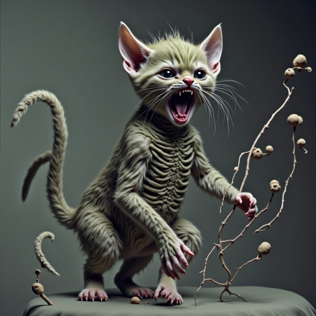 Grotesque Kitten-Cyborg in Junji Ito Style