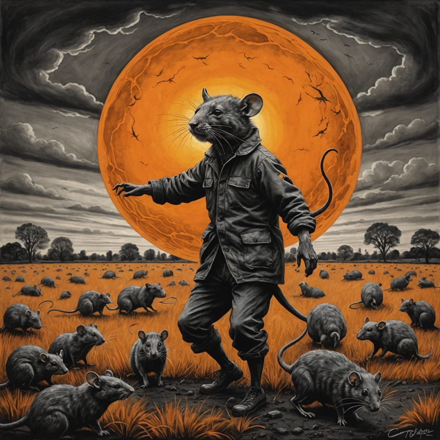 Dirty Dancer in a Field of Rats: Charcoal Drawing