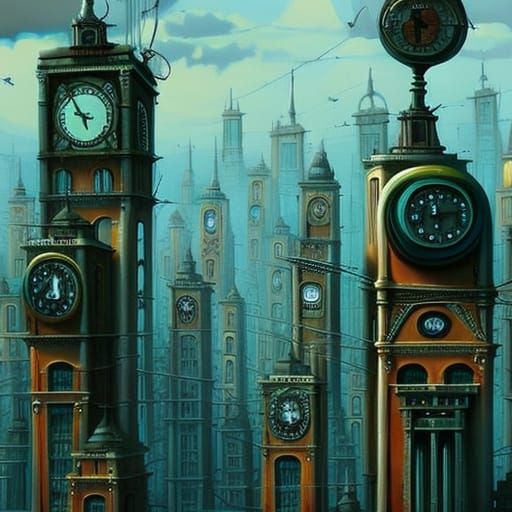 Futuristic Clock City, Sinister and Surreal