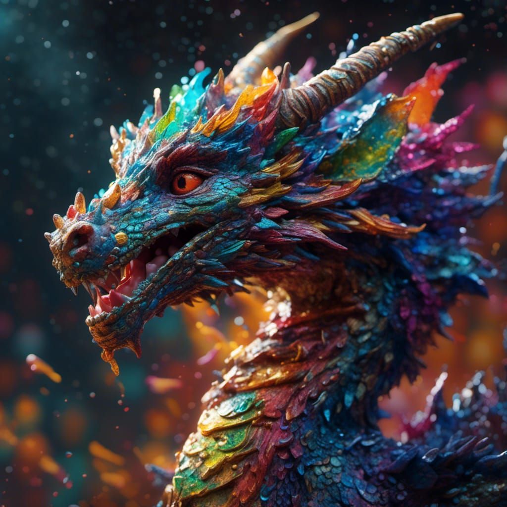Hyperrealistic Baby Dragon with Colorful Background