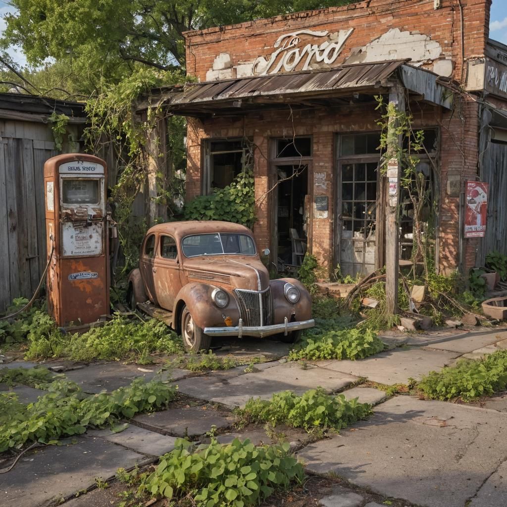 Haunting Gas Station in Hyperrealistic Style