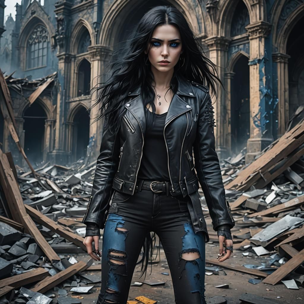 Gothic Girl in Leather Jacket: Detailed Digital Art