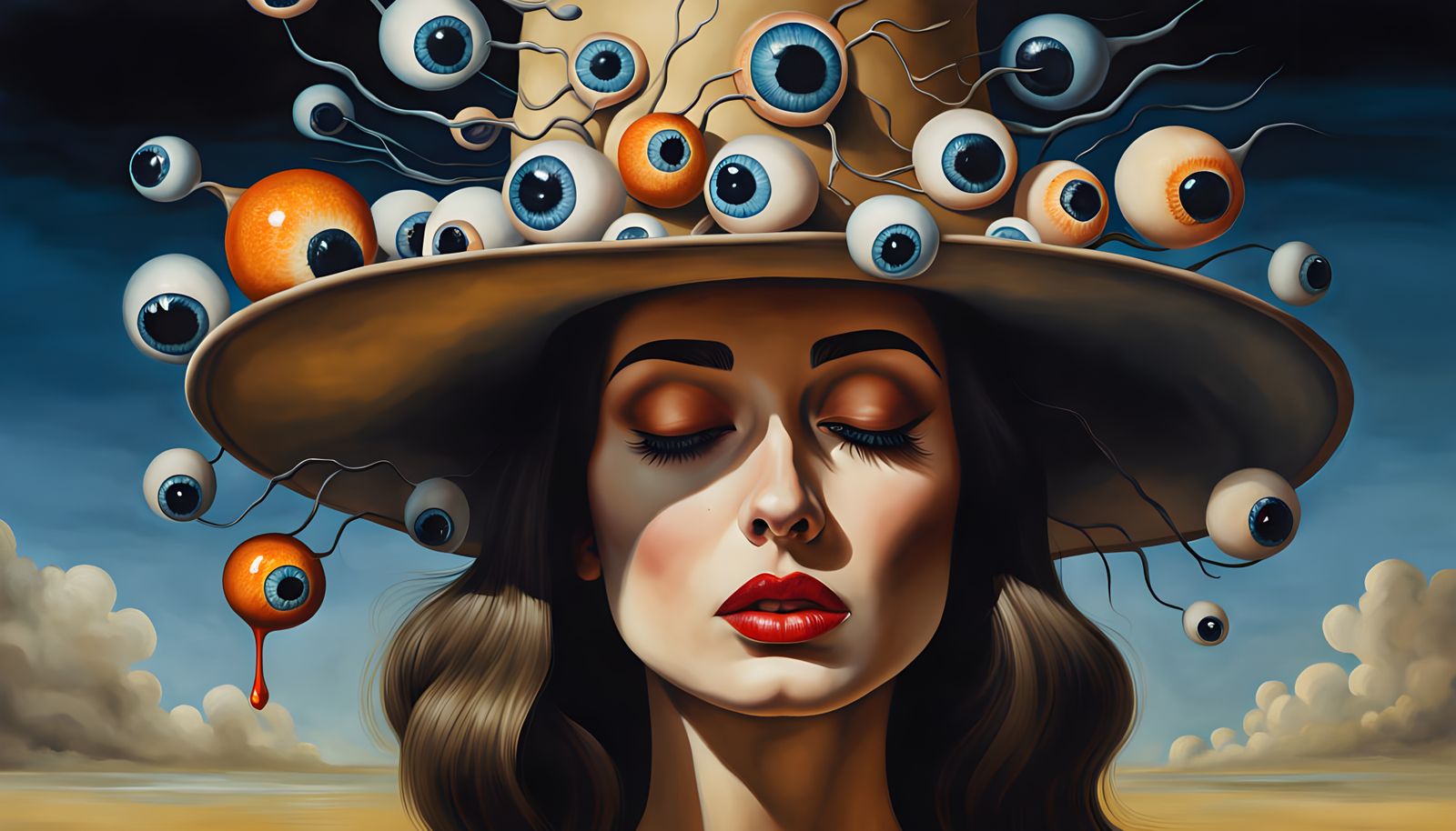 Surreal Portrait of Woman in Eyeball Hat