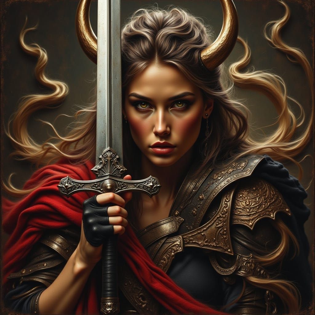 Ethereal Caravaggio-Style Painting of a Fierce Nordic Warrio...