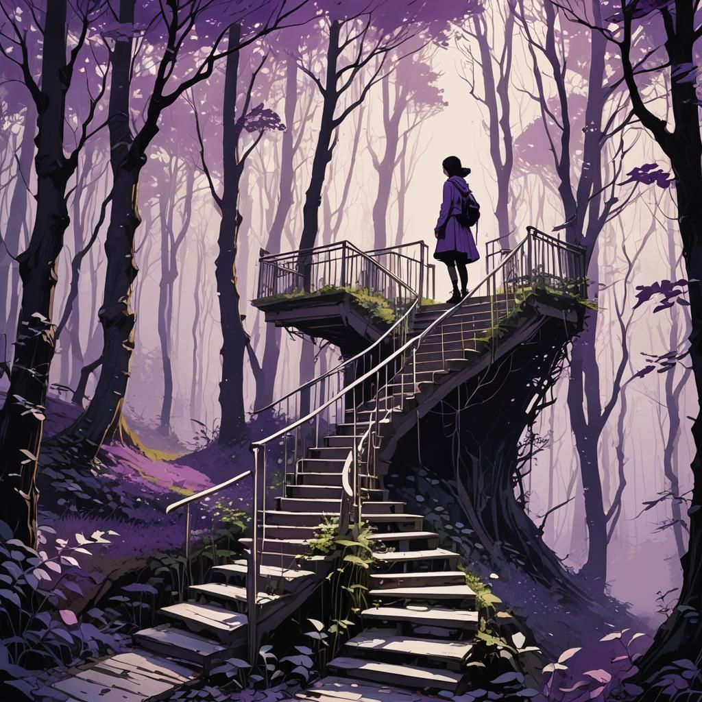 Surreal Staircase to Nowhere with Heroine, Digital Art