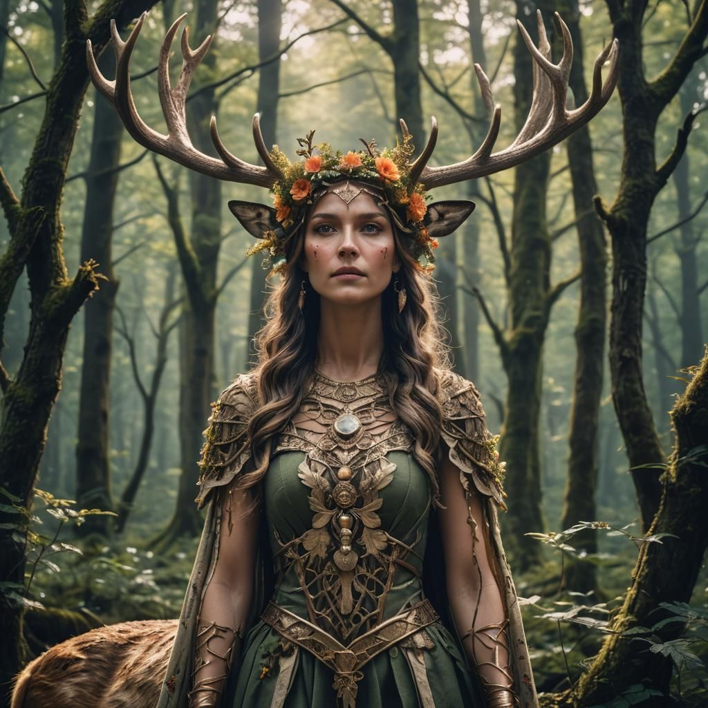 Serene Deer Goddess with Antler Crown