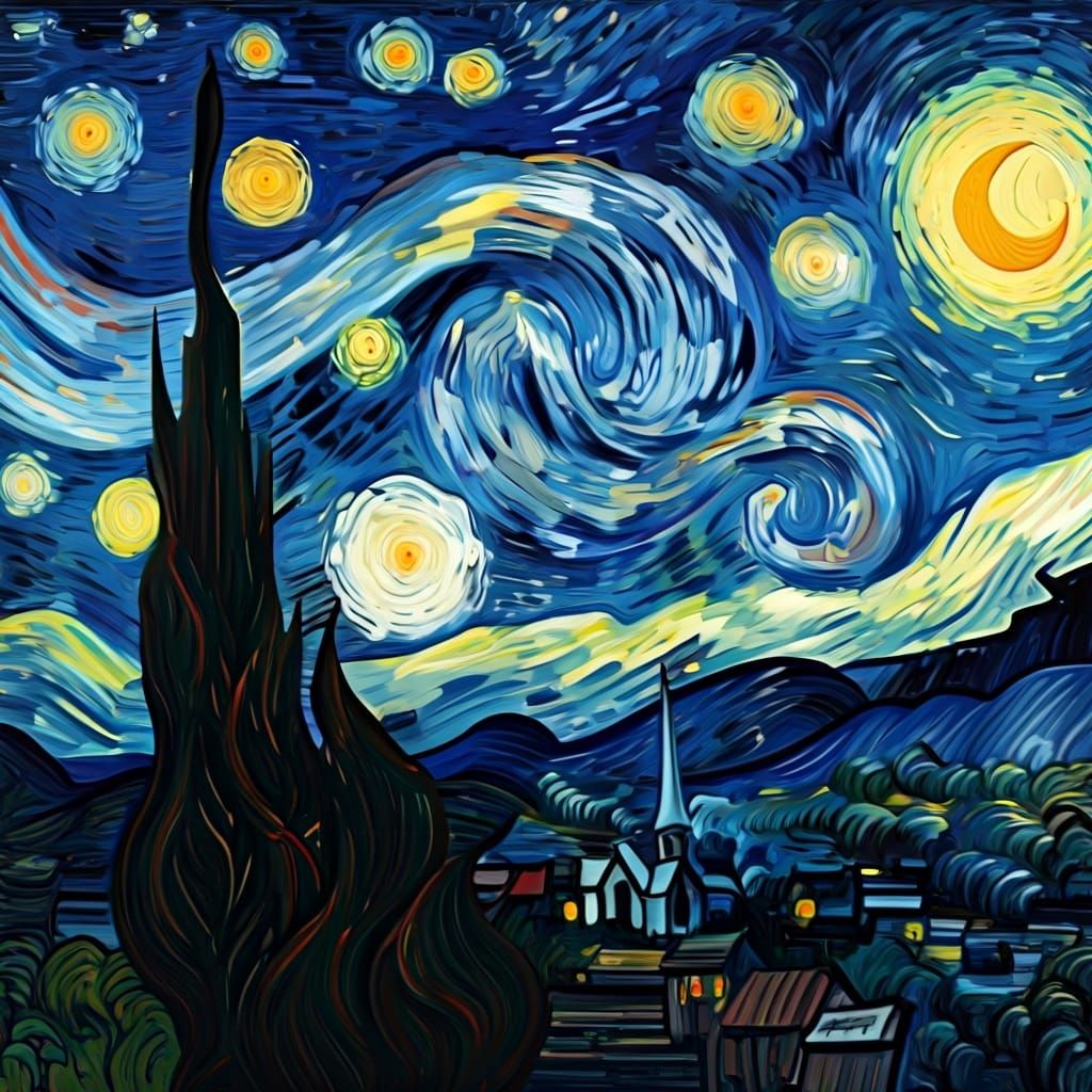 Cyberpunk Starry Night: Impressionistic Cityscape