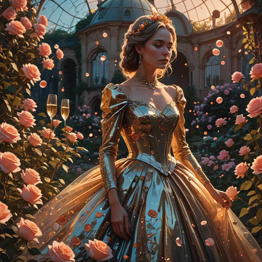 Woman in Gown with Roses: Mystical Art Deco