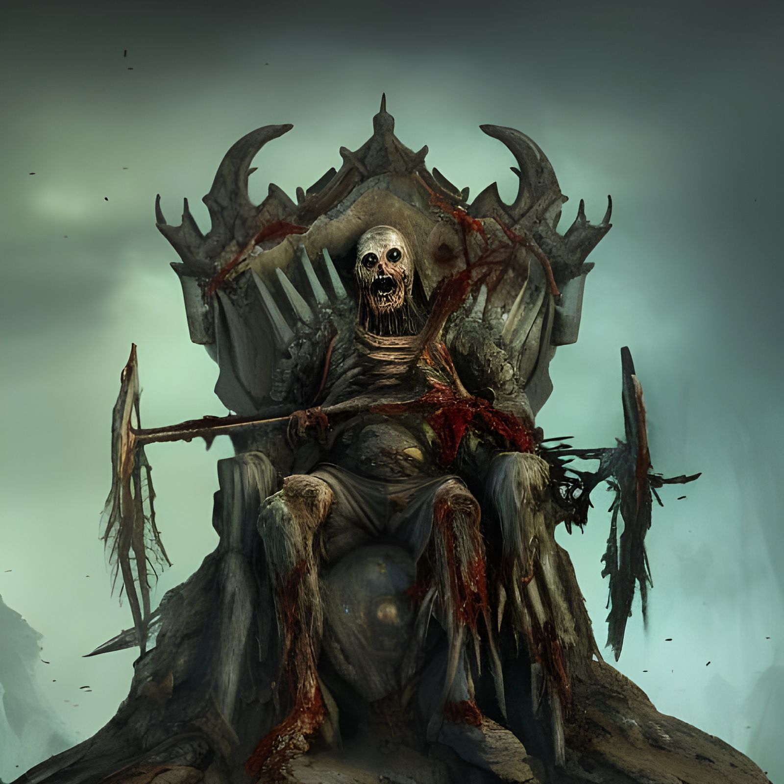 Zombie Warrior King on Skull Throne