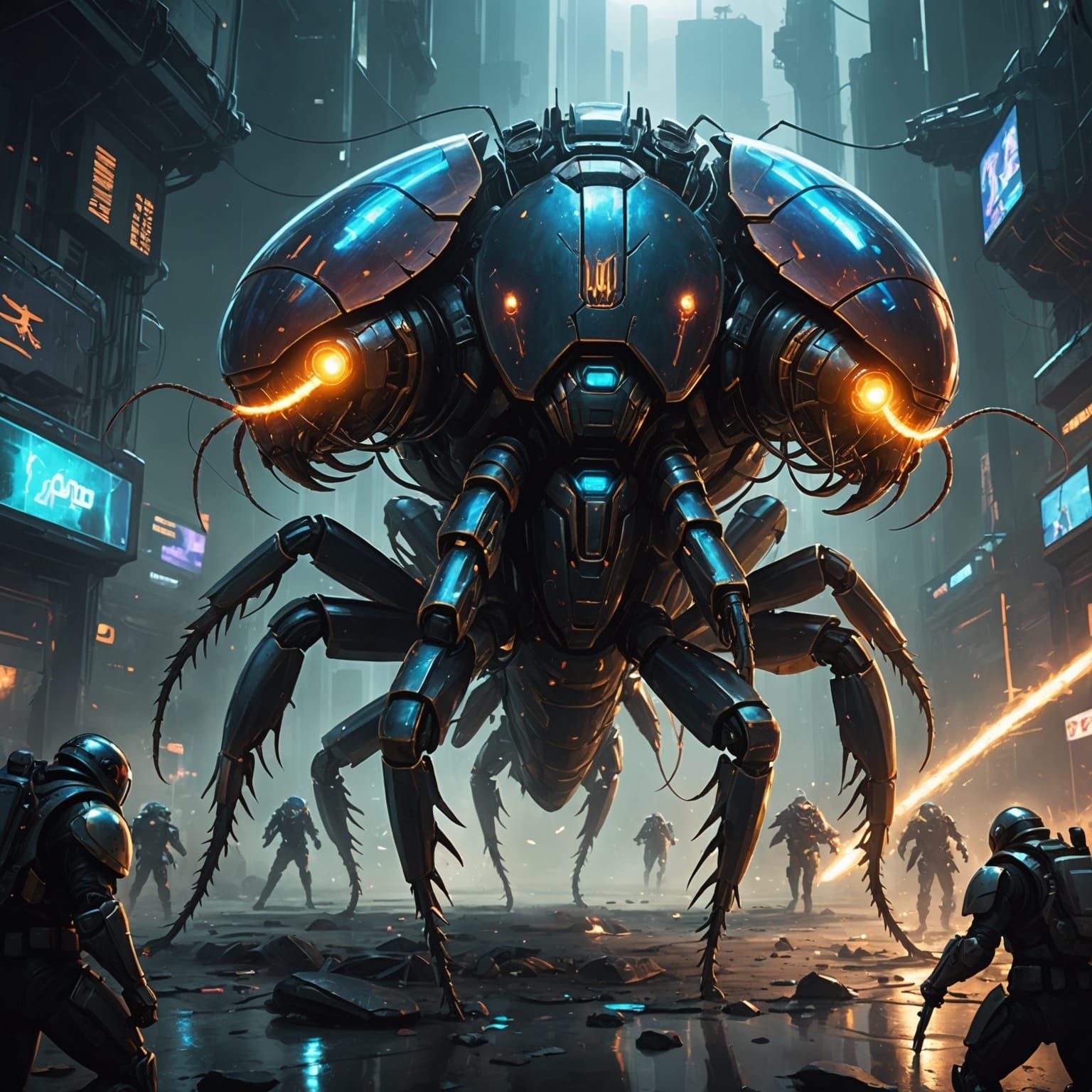 Cyberpunk Cockroach Battle in Another Dimension