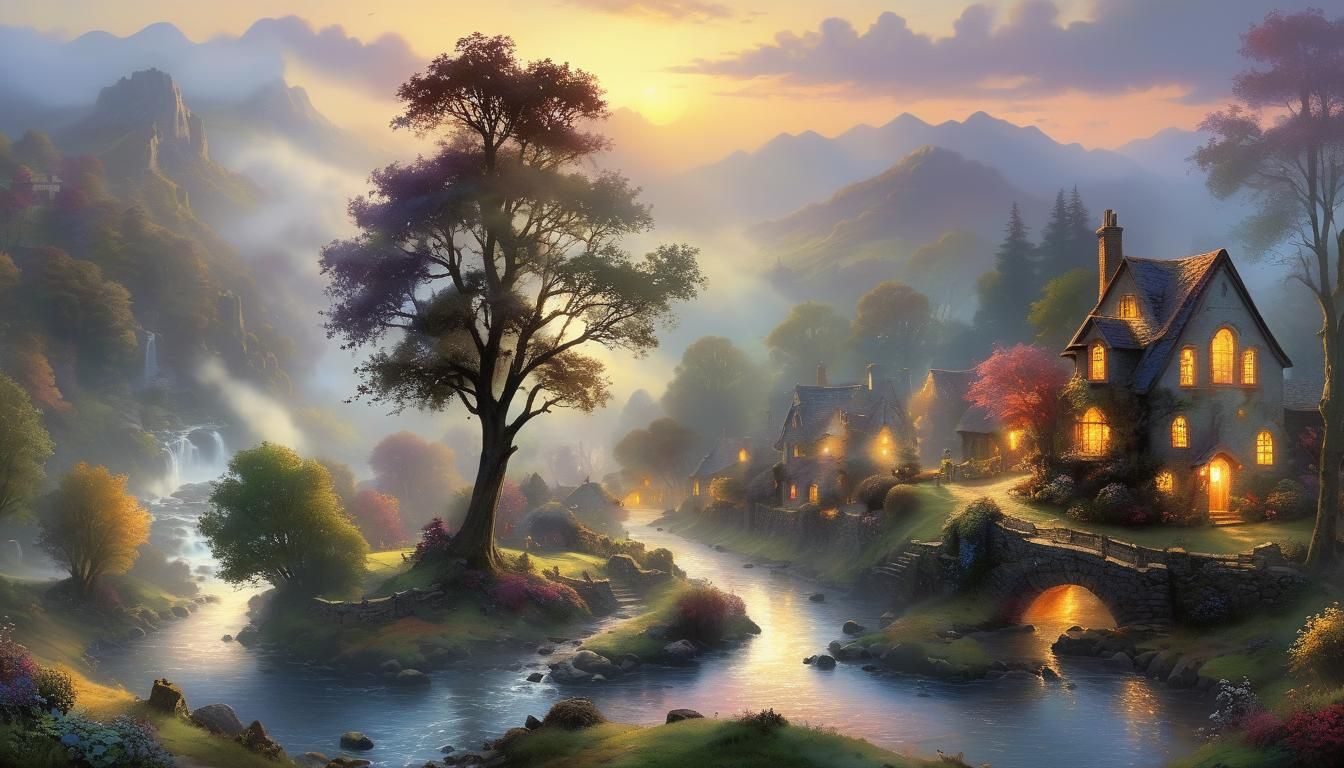 Ethereal Landscape at Golden Hour: Hyperdetailed Fantasy Art