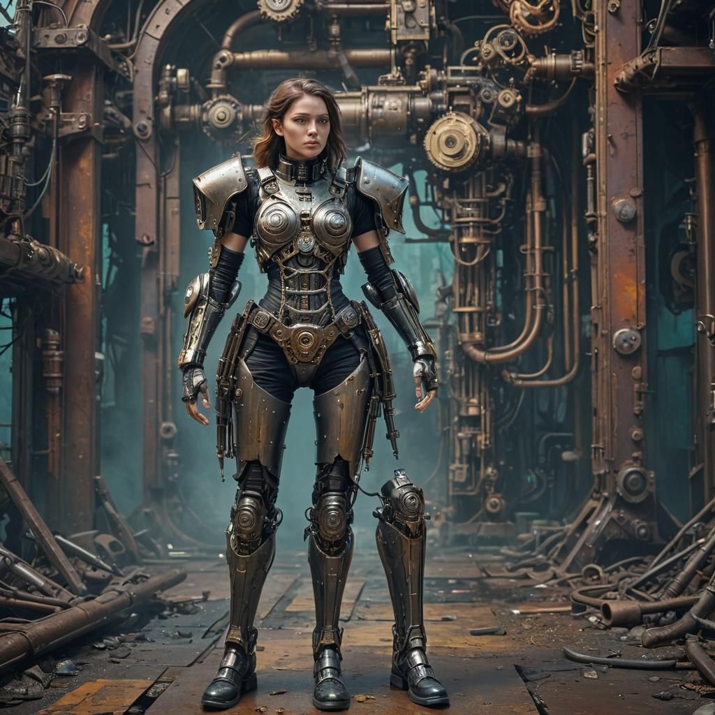 Steampunk Woman in Exoskeleton Portrait
