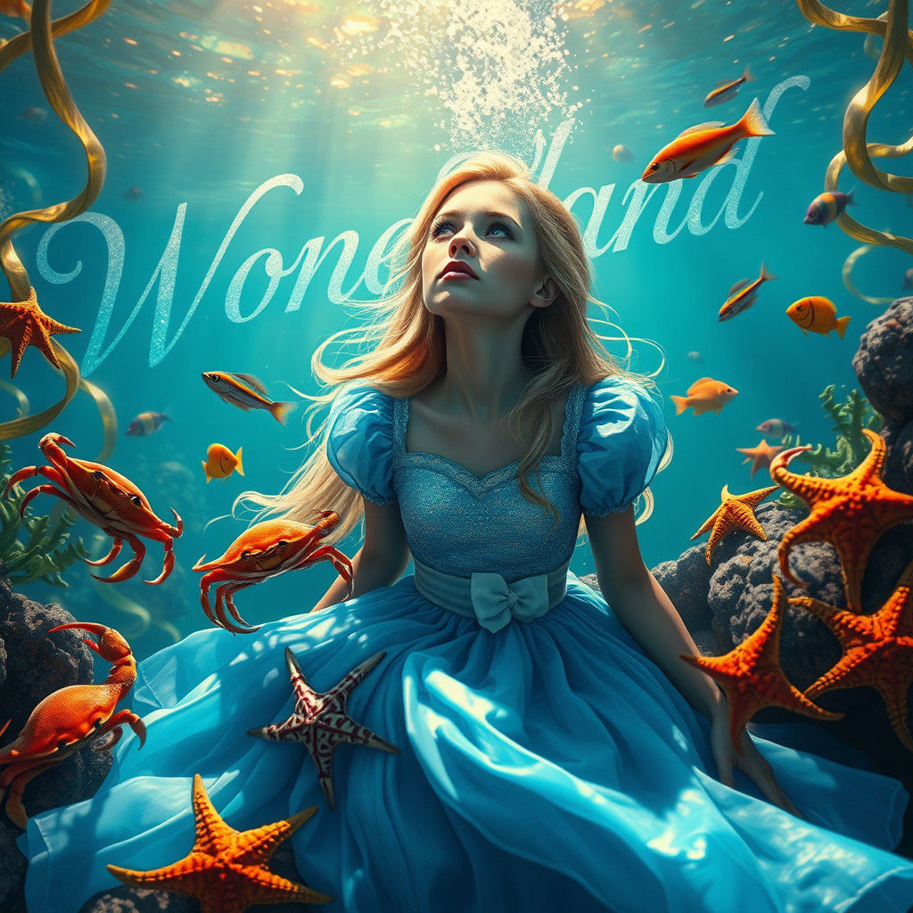 Alice in Underwater Wonderland with Mermaid, Hyperrealistic ...
