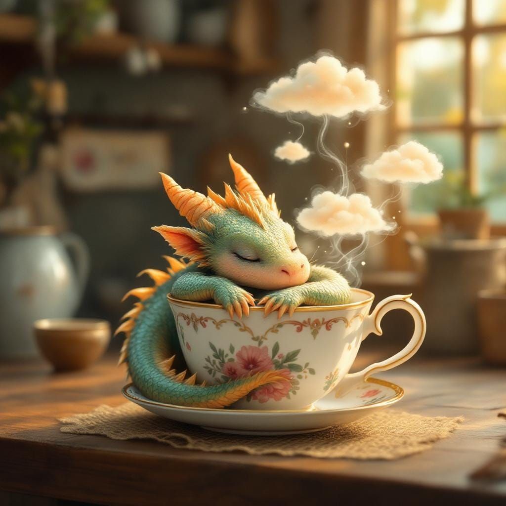 Dragon in Teacup: A Whimsical Illustration