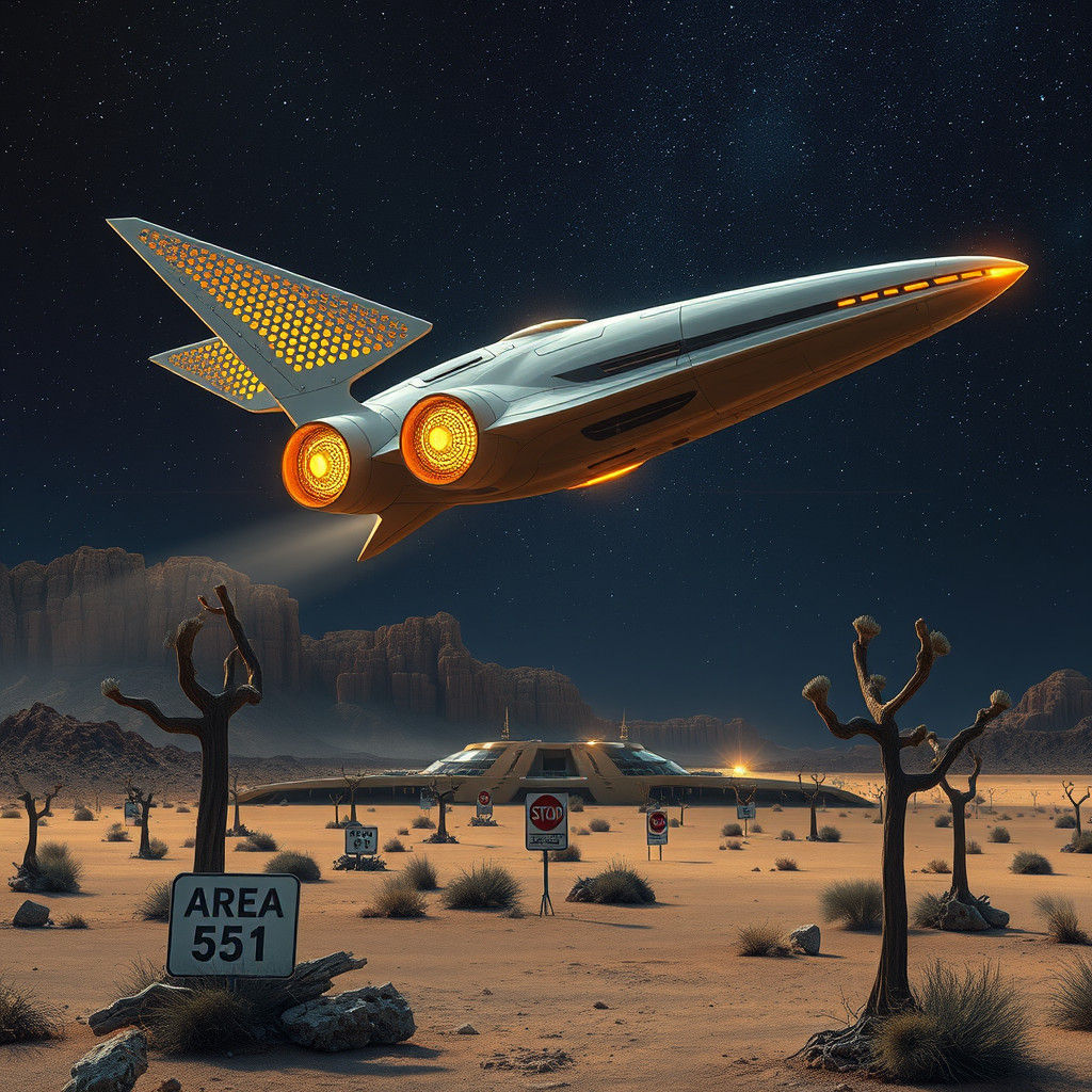 Futuristic Asian Spaceship Over Area 51