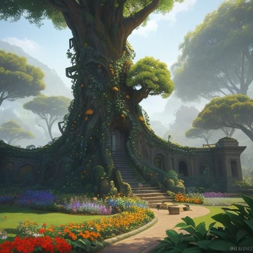 Lush Community Garden Concept Art in Fantasy Style