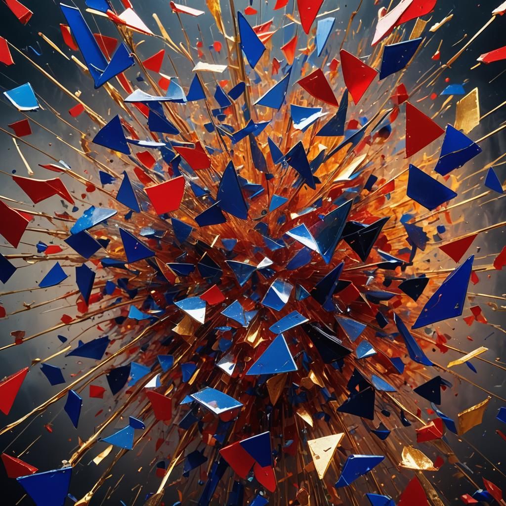 Abstract Explosion of Geometric Shapes in Expressionism Styl...