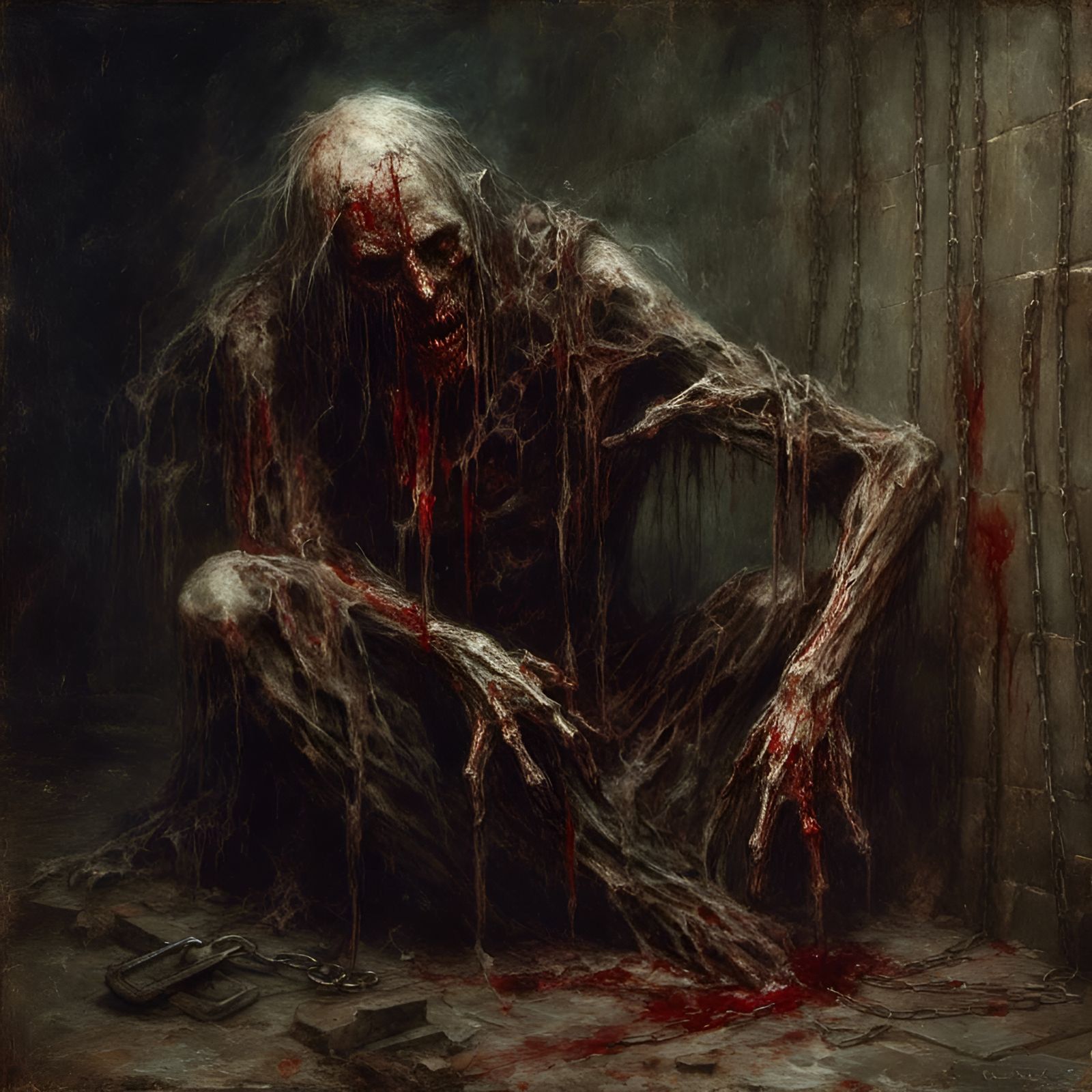 Rotting Zombie in Crypt: Macabre Horror Scene