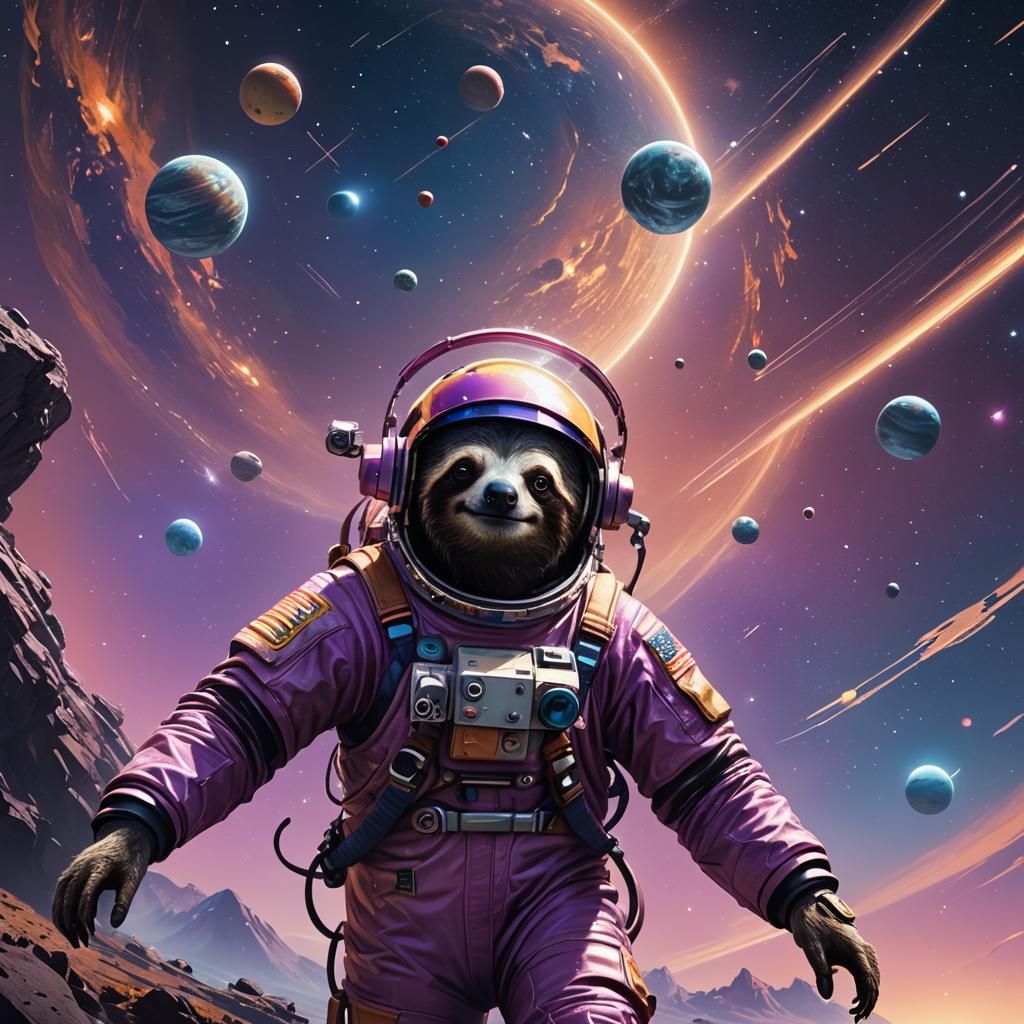 Sloth Astronaut in Space: Digital Matte Painting