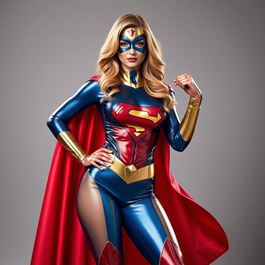 Proud Superheroine Posing in Latex Suit