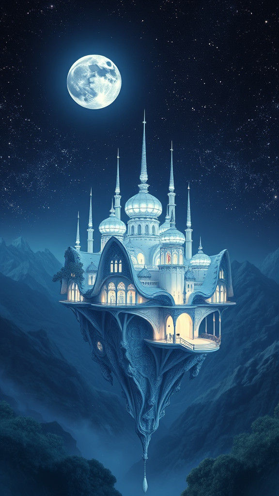 Cosmic Floating City with Fractal Architecture