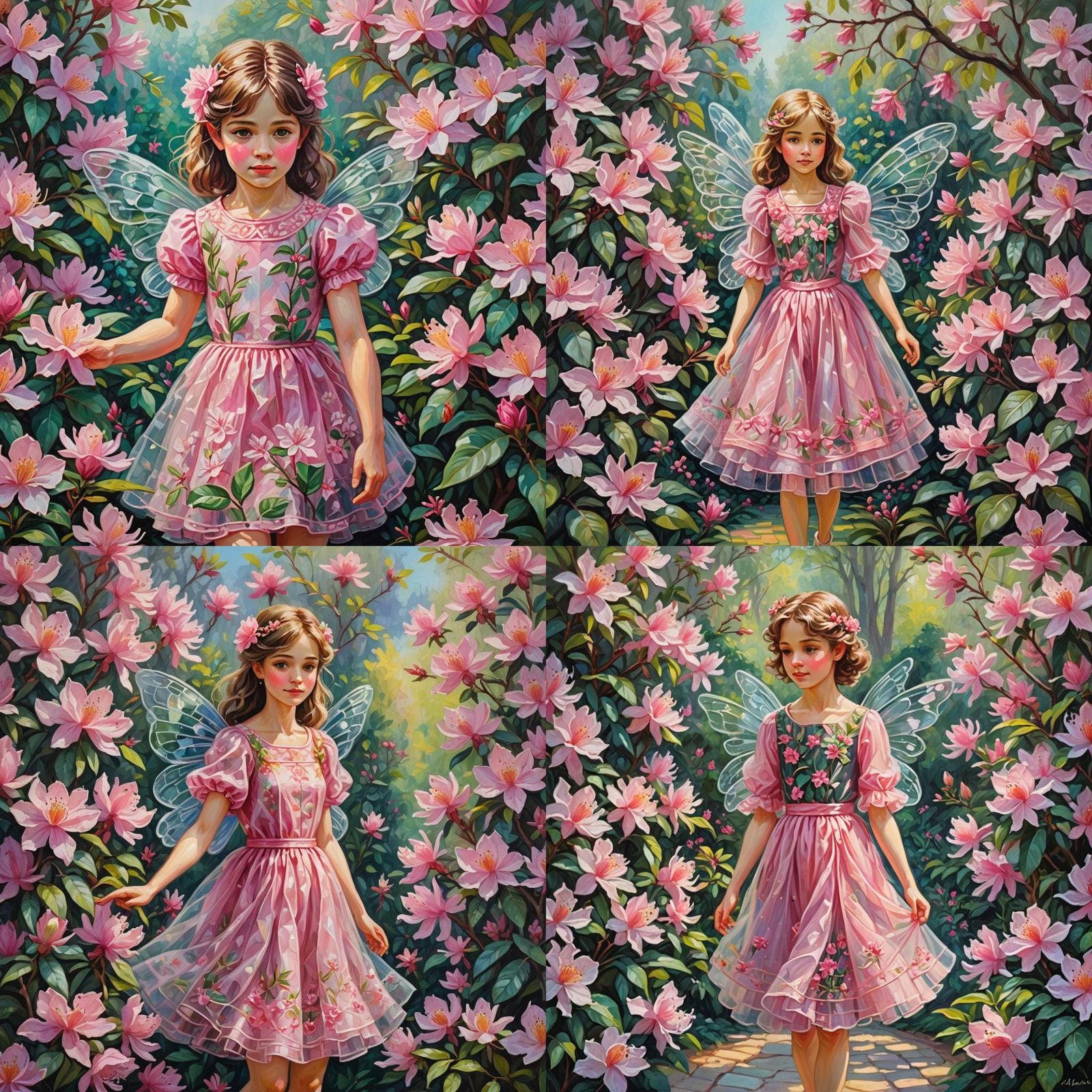 Fairy with Rhododendron Hedge in Impressionist Style