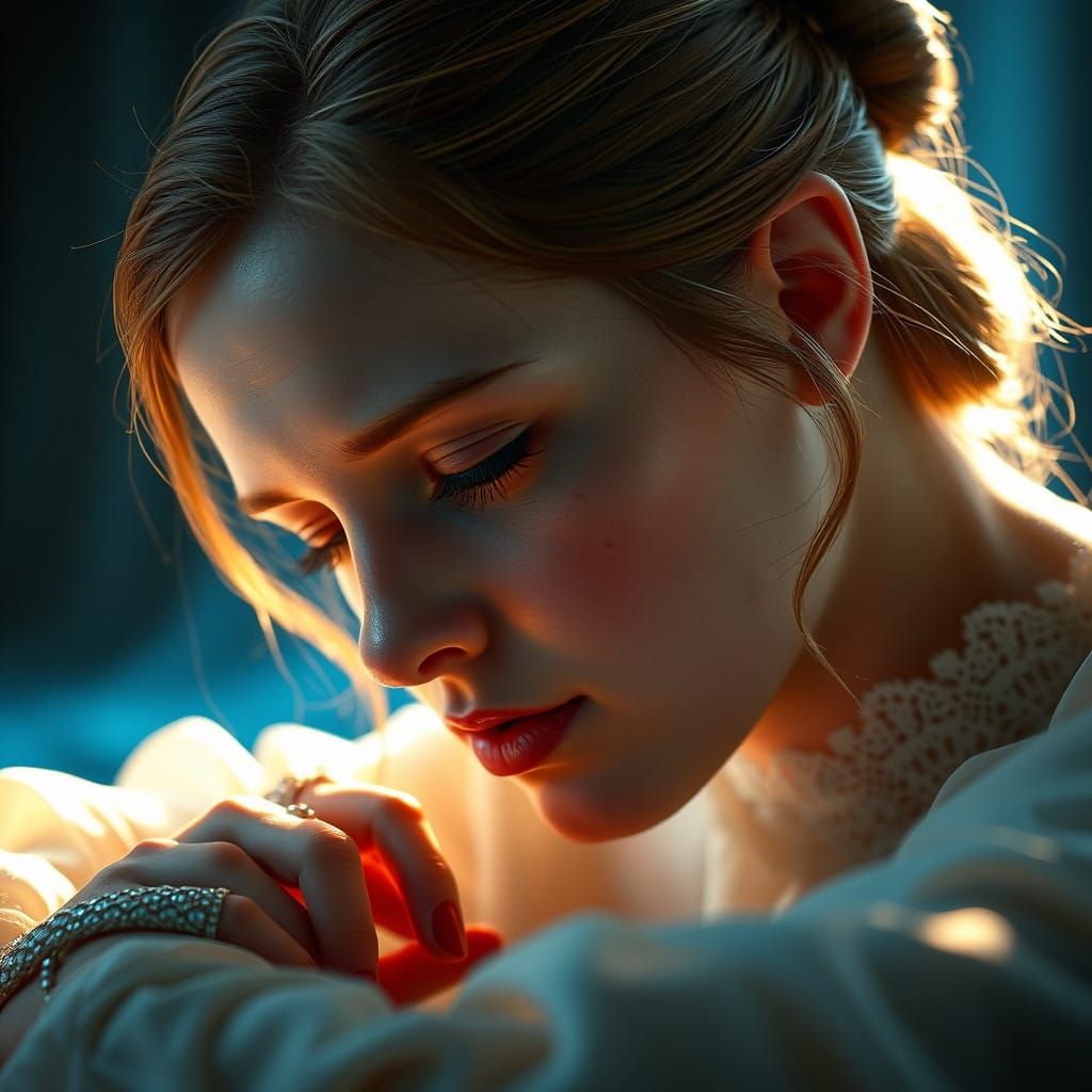 Grief Stricken Woman in Warm Golden Light