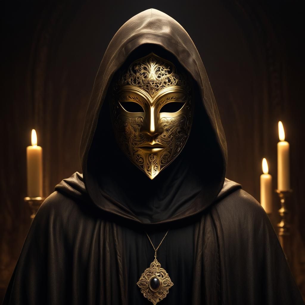 Mysterious Gold Masked Figure in Sepia