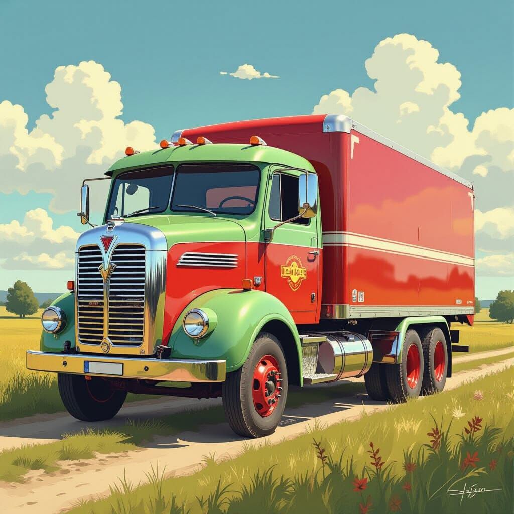 Restored 1960s Lorry in Nostalgic Digital Art Style